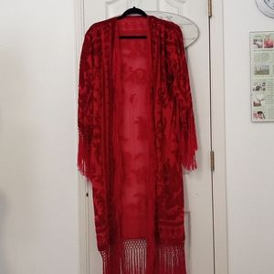 Red silk burnout  velvet long duster